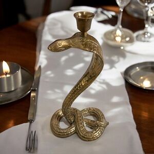 Vintage Solid Brass Cobra Candle Holder